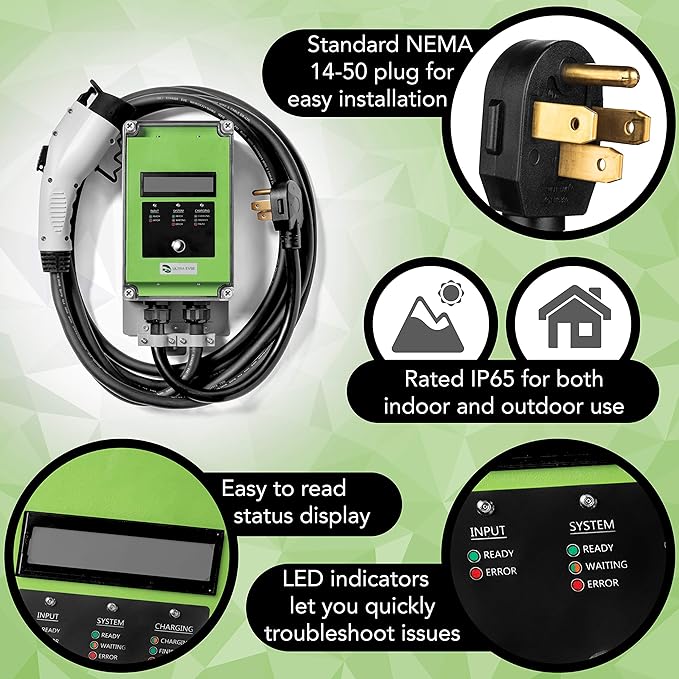 Ultra 32 Amp Electric Vehicle EV Charging Station J1772 NEMA 14-50 240V Level 2 EVSE with Display CSA Safety Certified
