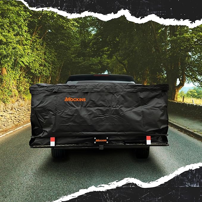 Mockins XXL 40 CuFt Hitch Cargo Carrier Bag Waterproof & All-Weather Set | 70"x30"x33" Abrasion-Resistant Vinyl Cargo Bag for Hitch Carrier | Vehicle Soft-Shell Carriers w/Straps, Lock, & Carry Bag