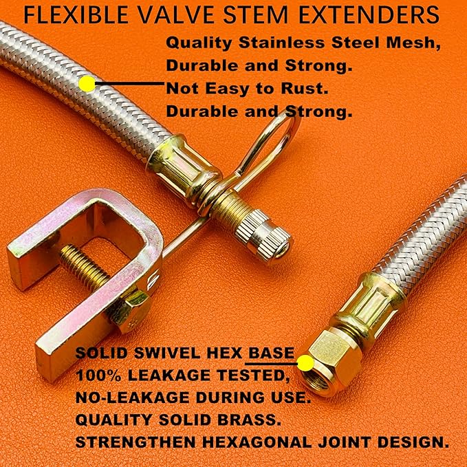 Valve Stem Extenders,4Pcs 7"/180mm Flexible Hexagon Base Valve Stem Extensions,Stainless Steel Tire Extenders Braided Valve Extenders Adaptors Universal for Most Car Truck Trailer RV Vehicles