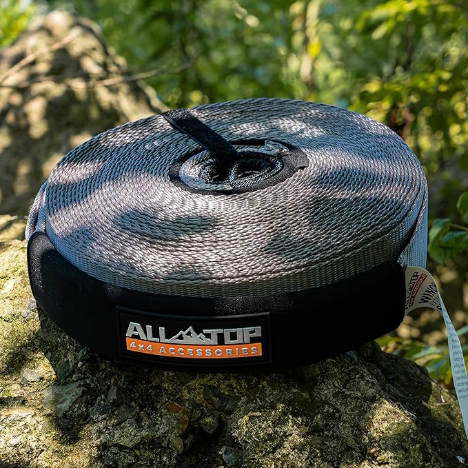 ALL-TOP Winch Extension Strap 2in x 65.6ft Min Break Strength 11000Lbs, Extend Reach of Winch Cable/Rope for Winch Rating Under 13500Lbs