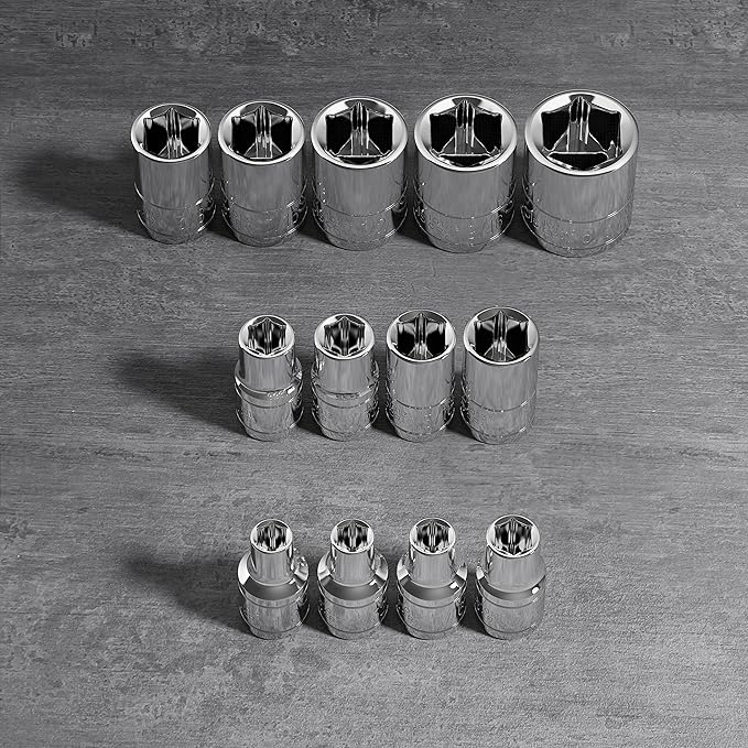 Olsa Tools SAE Shallow Socket Set - 1/4-Inch Drive, 13pc - 6-Point Chrome Sockets 1/8" to 5/8" and No Skipped Sizes - Mechanic Shallow SAE Socket Set - Professional Grade Short Sockets - Part: 1330