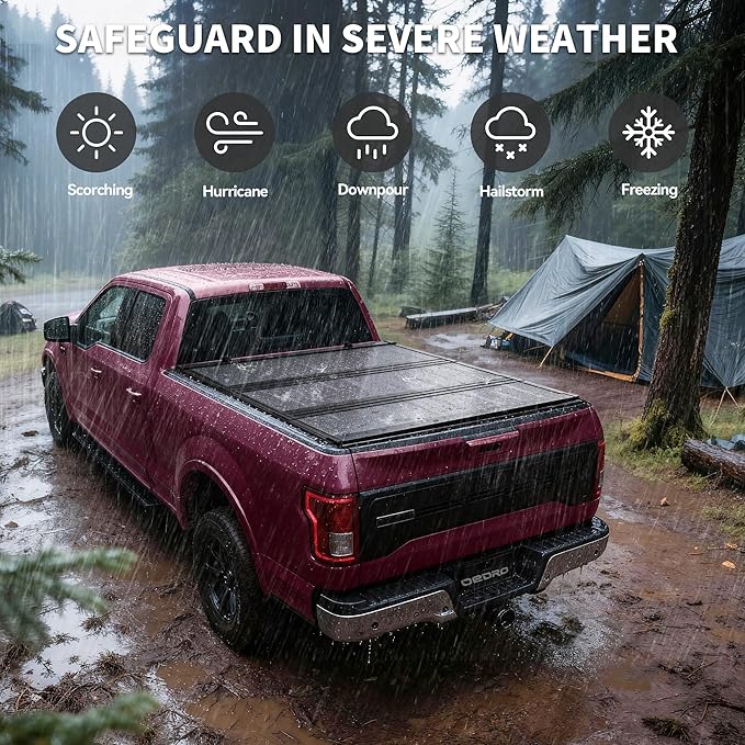 OEDRO Low-Profile Hard Tri-Fold Tonneau Cover Compatible with Toyota Tundra 2022 2023 2024 2025 2026 (Excl. Trail) 5.5ft Bed with Deck Rail System, One-Handed Quick Release, Drainage Design