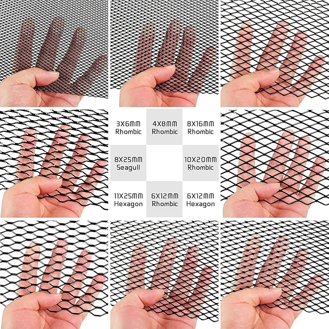 AggAuto 47x16 inches Car Pickup Truck Grill Mesh Spoiler Bumper Vent Aluminum Alloy Automotive Grille Insert Air Intake Racing Seagull Hole 8x25mm Black