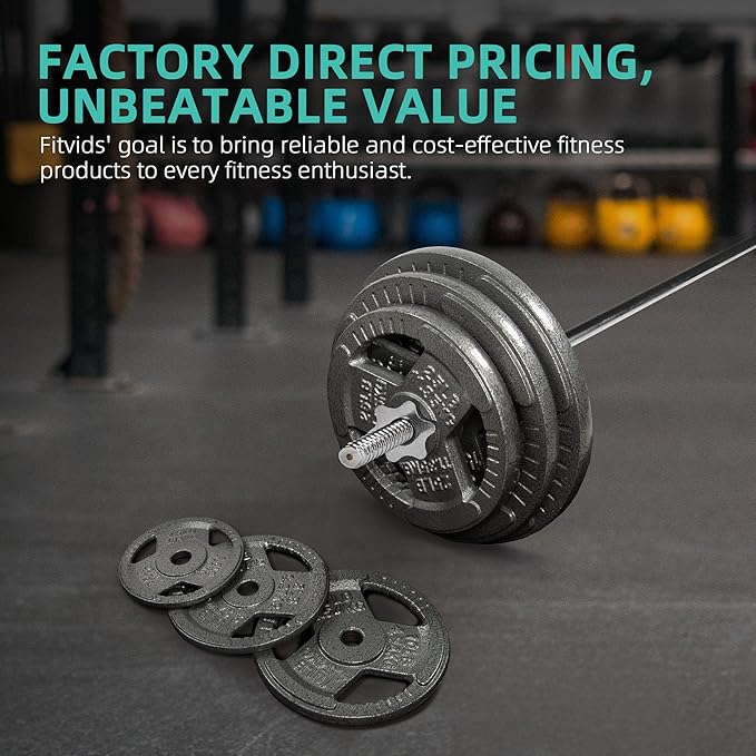 Cast Iron Standard Weight Plates Including 5FT Standard Barbell with Star Locks, 45-Pound Set (35 Pounds Plates + 10 Pounds Barbell), Multiple Styles