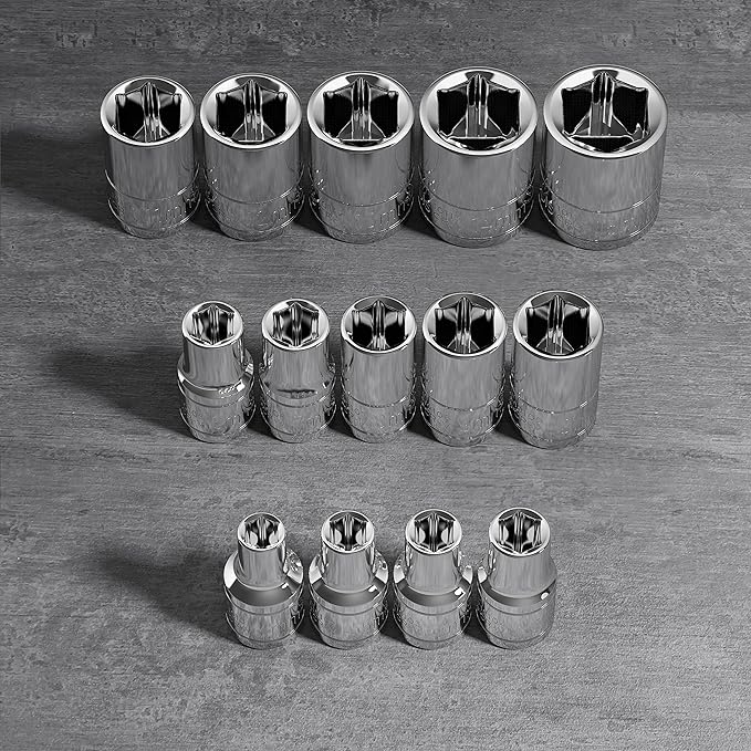 Olsa Tools Metric Shallow Socket Set - 1/4-Inch Drive, 14pc - 6-Point Chrome Sockets from 4mm–15mm and No Skipped Sizes - Mechanic Shallow Metric Socket Set - Professional Grade Sockets - Part: 1328