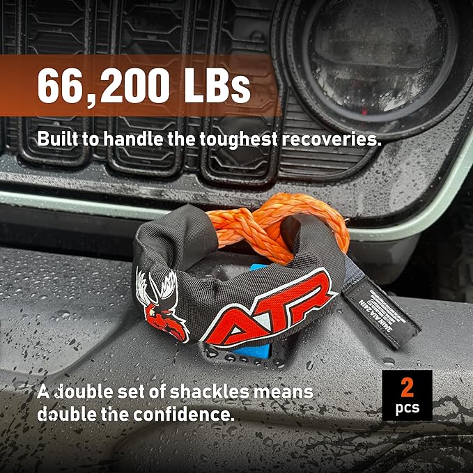 ATR Soft Shackles 3/4” x 24” (2 Pack, Orange) – 66,200 lbs Synthetic Rope Recovery Shackles – Heavy-Duty UHMWPE Tow Connectors for Off-Road 4x4, Jeep, Truck, ATV, UTV