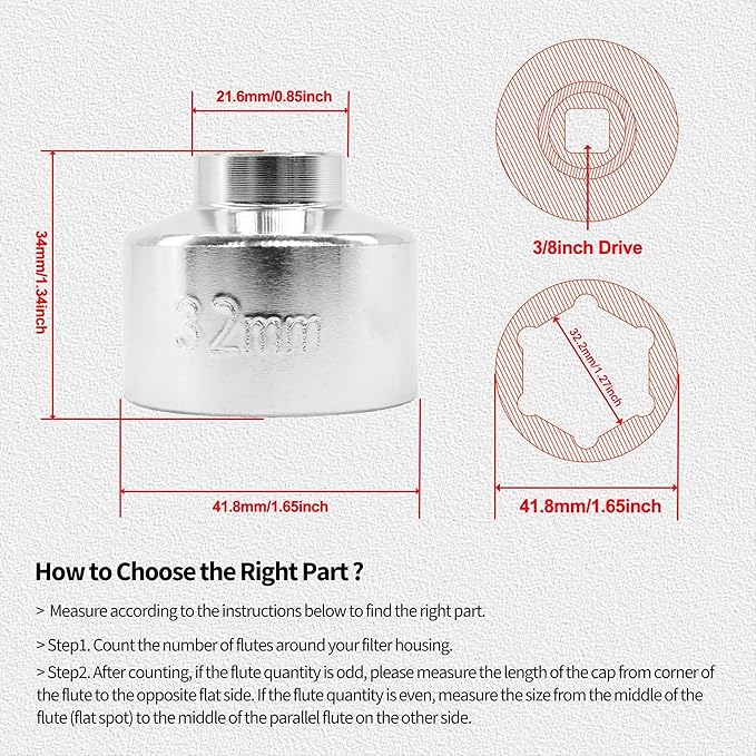 32mm Oil Filter Wrench Socket Compatible with Ecotec,Compatible with TDI, Compatible with VW,Compatible with GM, Compatible with Audi, Compatible with BMW, Compatible with Polaris
