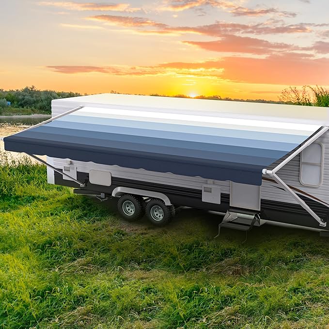 ShadePro - RV Awning Fabric Replacement - Heavy Duty Weatherproof Vinyl - Universal Outdoor Canopy for Camper, Trailer, and Motorhome Awnings - Pacific Blue - 23' (Fabric 22' 2")