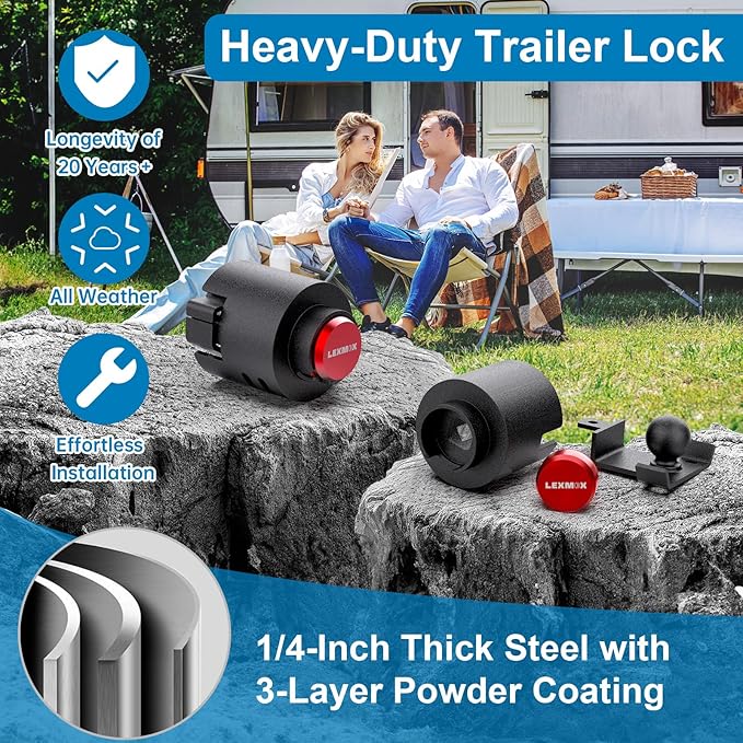 Trailer Hitch Lock 2 5/16" Heavy Duty Trailer Lock Fits Ball Hitch Coupler Tongue & Safety Chains Anti Theft Secure Design for RV, Dump Trailer, Boat, Cargo, Camper, Truck