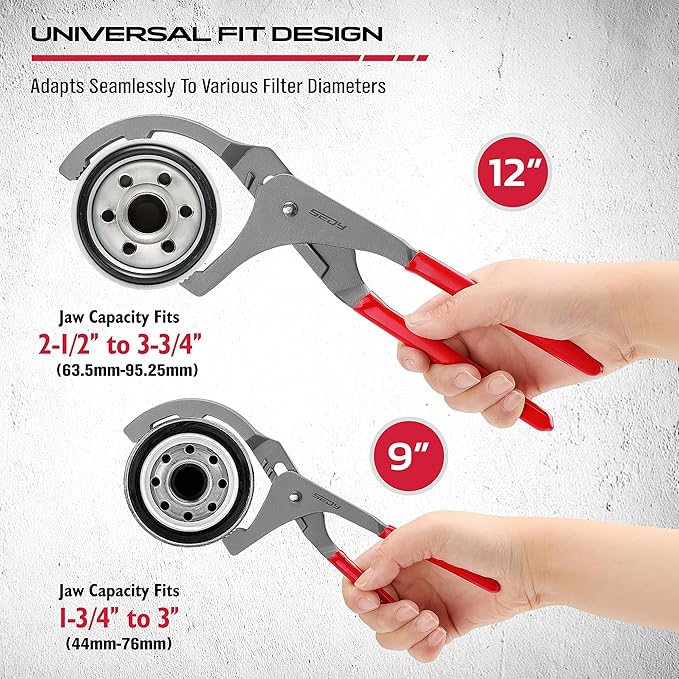 Oil Filter Wrench Set, 9" & 12" Adjustable Oil Filter Pliers, Heavy-Duty Oil Filter Removal Tools for Cars, Trucks, Motorcycles, Slip-Free Jaw Design