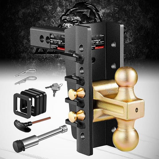 Adjustable Trailer Hitch Fits 2.5-Inch Receiver,8-Inch Drop/Rise,2"&2-5/16" Ball Hitches with 28,000 LBS GTW for Heavy Duty Truck,Solid Ball Mount,BLK,652508-3