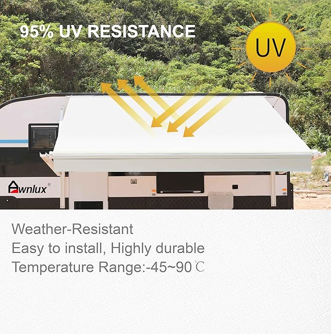 AWNLUX-RV Awning Fabric Replacement - Heavy Duty Weatherproof 4-Ply Vinyl Camper Awning Fabric - Universal Outdoor Canopy for Camper, Trailer, and Motorhome Awnings - Solid White - 13' (Fabric 12'2")