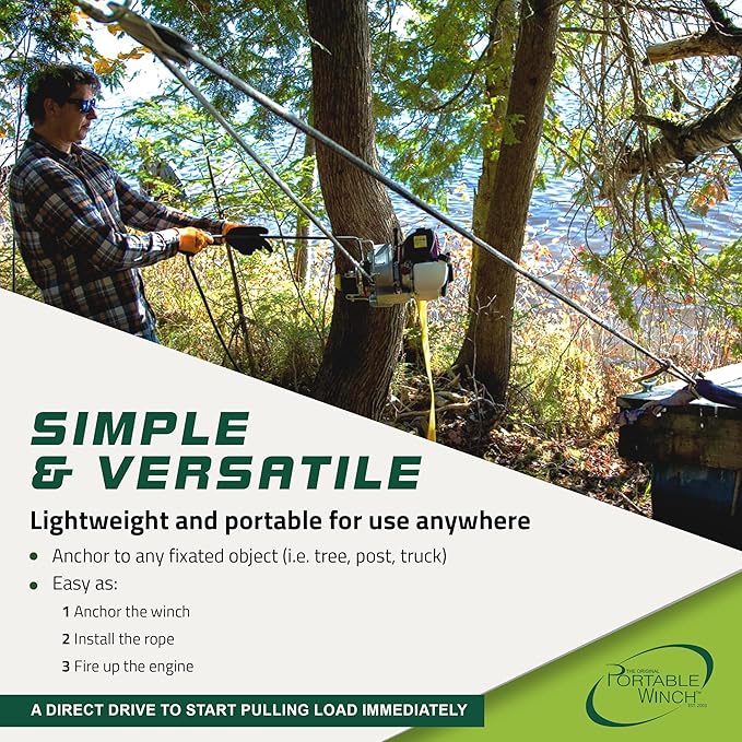 Portable Winch PCW3000 Gas-Powered Capstan Winch, 1,600 lbs Pulling Capacity Winch, Honda GX-35 Engine Portable Gas Winch - Hunting, Logging, & Towing