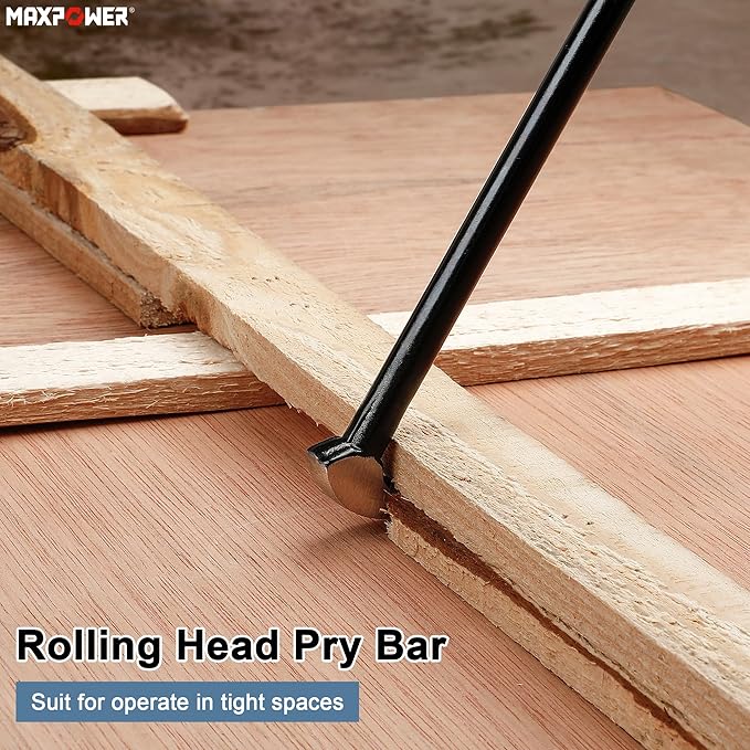 MAXPOWER 4 PCS Rolling Head Pry Bar Set 6 Inch 12 Inch 16 Inch 20 Inch