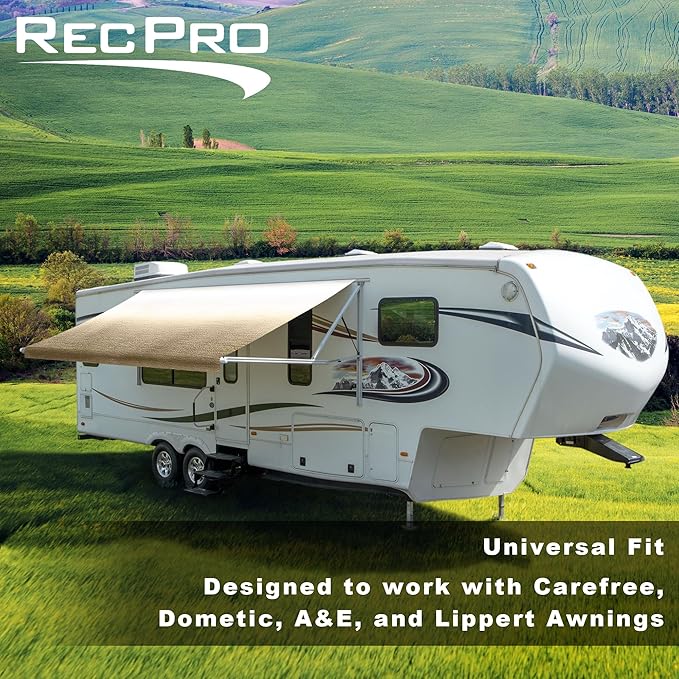 RecPro RV Awning Fabric Replacement Heavy Duty 16 oz. Weatherproof Vinyl | Universal Camper Awning Replacement for RV, Trailer, Motorhome | Tan Fade, 22' (Fabric 21'1")