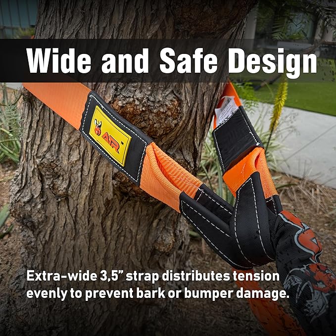 ATR Tree Saver Strap 3.5" x 8ft – 36,000 lbs Break Strength, Heavy Duty Tow Strap for Winch, Off-Road Recovery, Truck, Jeep, Short Polyester Recovery Rope with Loops