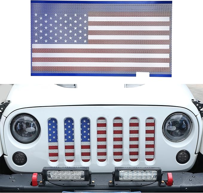 Hooke Road JK Front Grill Mesh Grille Insert Bug Screen US American Flag for 2007-2018 Jeep Wrangler JK & Unlimited