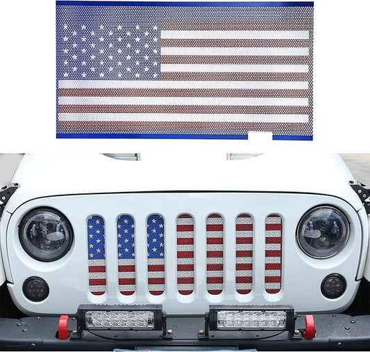 Hooke Road JK Front Grill Mesh Grille Insert Bug Screen US American Flag for 2007-2018 Jeep Wrangler JK & Unlimited