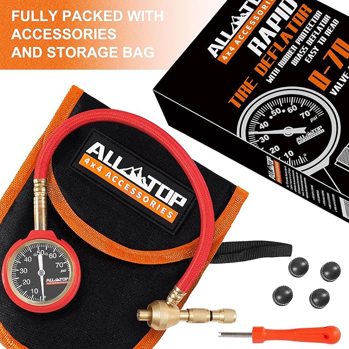 ALL-TOP 4x4 Rapid Tire Deflator Kit 0-70PSI Tire Pressure Gauge/Air Down Master/for Offroad Tire of Jeep, Truck & ATV
