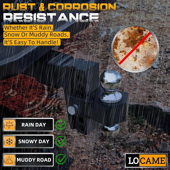 LOCAME Adjustable Trailer Hitch, Fits 2-Inch Receiver, 6-Inch Drop/Rise Aluminum Drop Hitch,12,500 LBS GTW-Tow Hitch for Heavy Duty Truck with Double Stainless Steel Locks, Black, LC0024