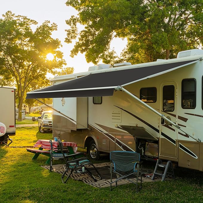 HBN RV Awning Fabric Replacement, 17'2" Fabric Length for 18' Awning, Heavy-Duty Vinyl, Weather Resistant, Universal Outdoor Canopy for RV, Trailer, and Motorhome Awnings - Black