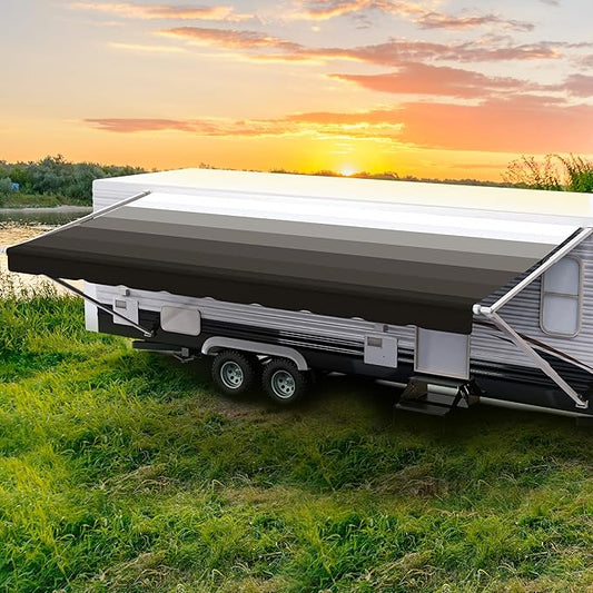 ShadePro - RV Awning Fabric Replacement - Heavy Duty Weatherproof Vinyl - Universal Outdoor Canopy for Camper, Trailer, and Motorhome Awnings - Granite - 12' (Fabric 11' 2")