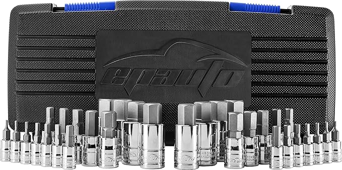 EPAuto 32 PCs Hex Bit Socket Set, SAE and Metric, S2 & Cr-V Steel