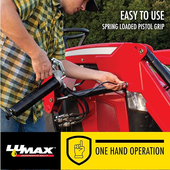 LUMAX LX-1152 Black Heavy Duty Deluxe Pistol Grease Gun with 18" Flex Hose, Handy 3-Way Loading - Fill with Standard Cartridge, Suction or Bulk Fill. Convenient One-Hand Operation for Easy Greasing.