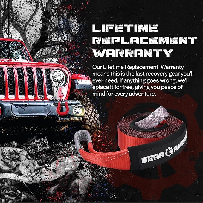 GearAmerica Heavy Duty 3"x20' Tow & Winch Strap - Tree Saver with 35,053 lb Break Strength - Offroad Recovery Rope, Weather Resistant - Triple Reinforced Loops (Red) - Tow Strap