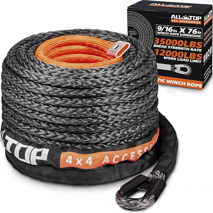 ALL-TOP Synthetic Winch Rope Cable, 9/16" x76ft,35000LBS Winch Replace Line with Protective Sleeve for Offroad Vehicle SUV Truck