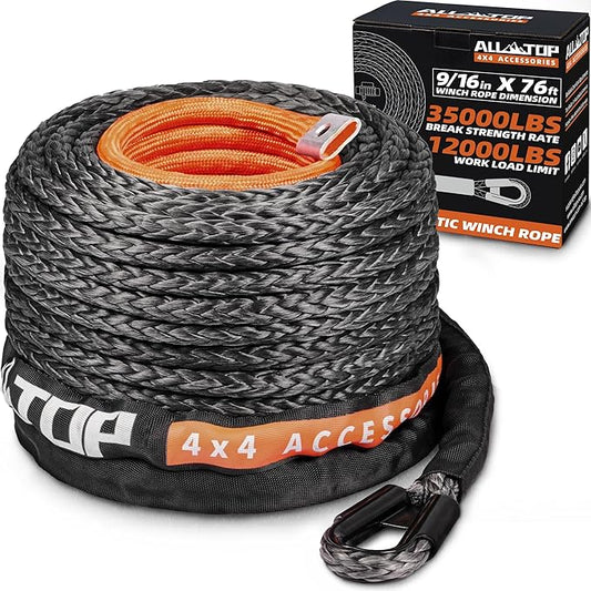 ALL-TOP Synthetic Winch Rope Cable, 9/16" x76ft,35000LBS Winch Replace Line with Protective Sleeve for Offroad Vehicle SUV Truck