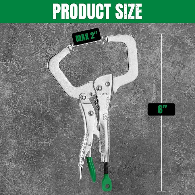 SK 6" C-Clamp Locking Pliers with Regular Jaws, Premium CR-V Construction, Ergonomic Anti-slip Handle