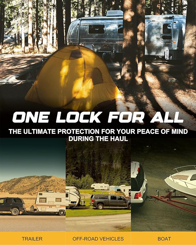 RETRUE Trailer Tongue Coupler Lock, Dia 1/4 Inch, 3-1/2 Inch Span Trailer Hitch Lock for Latch-Type Coupler, Tow Boat RV Truck Car's (2 Pack, Black)