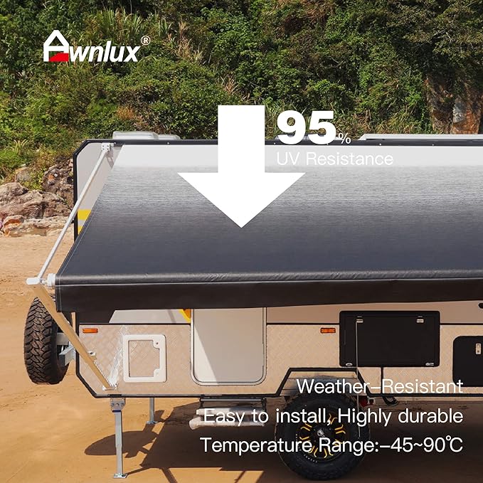 AWNLUX RV Awning Fabric Replacement Waterproof Vinyl Shade Screen for Awnings Camping Universal Fit Fabric Sun Shade UV Sun Blocker Canopy RV Awning Shade Shelter Black Fade-11' (Fabric 10'2")
