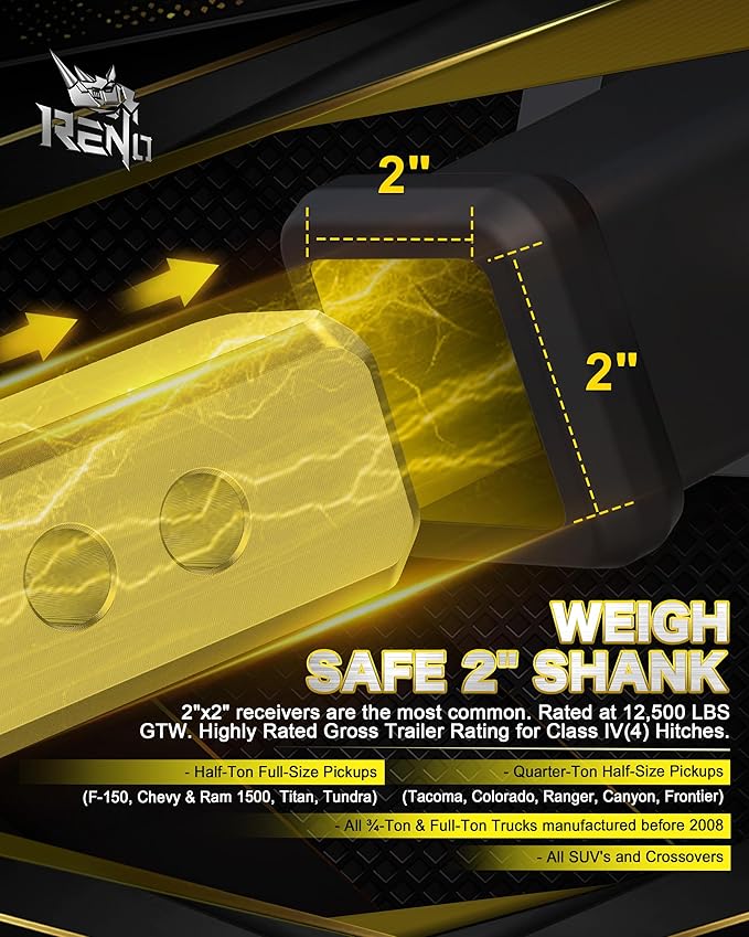 RENO Adjustable Trailer Hitch, Fits 2 inch Receiver Hitch 4" Rise/Drop Tow Hitch, Heavy Duty 2" & 2-5/16" Ball Hitches with 12,500 LBS GTW (1 Pack, Aluminum)