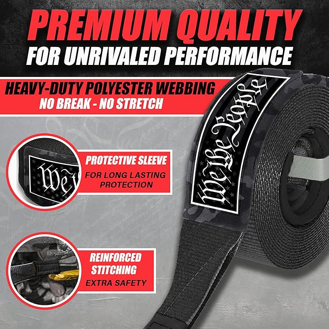 3" X 20' Heavy Duty Tow Strap - 30,000 Lb Break Strength Recovery Strap for Truck, SUV, Jeep & Off-Road Use | Reinforced Loops, Abrasion Sleeve & Carry Bag Included.