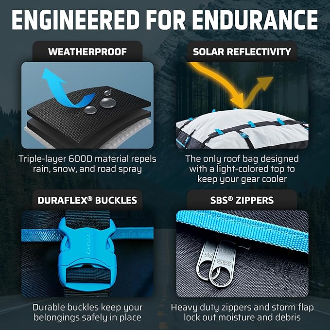 Rooftop Cargo Carrier - 15 Cubic Feet (L), Waterproof Soft Shell Car Roof Cargo Carrier, Heavy Duty Car Top Luggage Cargo Bag with Patented Door Hooks and Non-Slip Mat