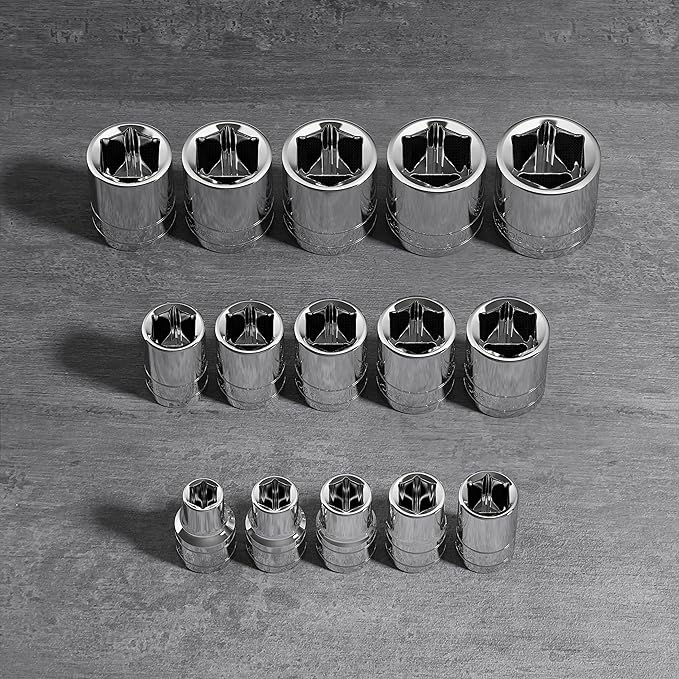 Olsa Tools SAE Shallow Socket Set - 1/2-Inch Drive, 18pc - 6-Point Chrome Sockets 3/8" to 1-1/4" and No Skipped Sizes - Mechanic Shallow SAE Socket Set - Professional Grade Sockets - Part: 1324