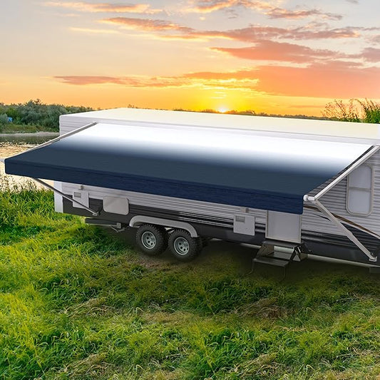 Shade Pro RV Awning Fabric Replacement | Durable Premium Grade Vinyl (11' [Fabric 10' 2"], Slate Blue Fade) Camper Shade Awning Canopy