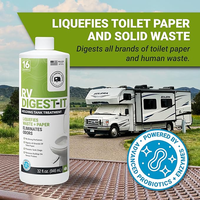 Unique RV Digest-It RV Toilet Treatment - Eliminates Odors at the Source and Liquifies Waste - 16 Uses Per Bottle (32 oz)