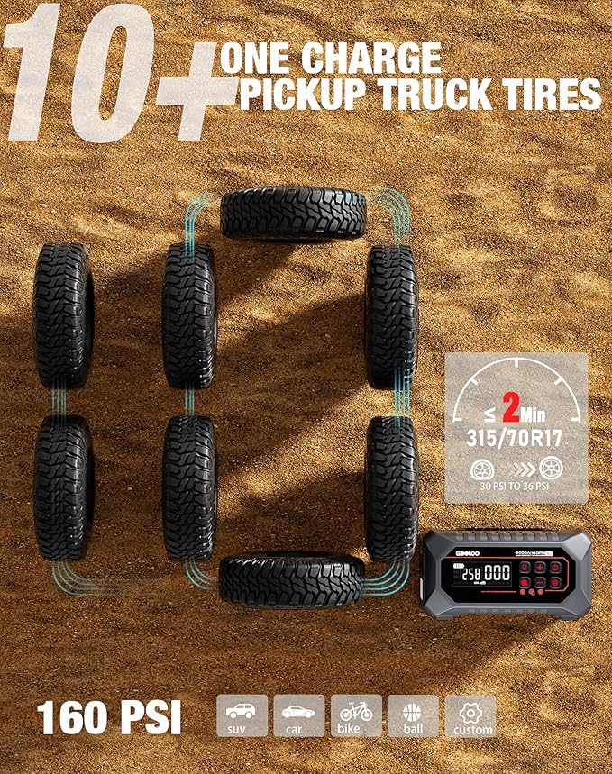 GOOLOO A7 Jump Starter with Air Compressor, 6000A &160PSI 12V Car Battery Jumper Starter Portable Booster Pack, 12-in-1 Jump Box (All Gas & 10L Disel) with Tire Inflator & Air Pump(Inflate& Deflate)