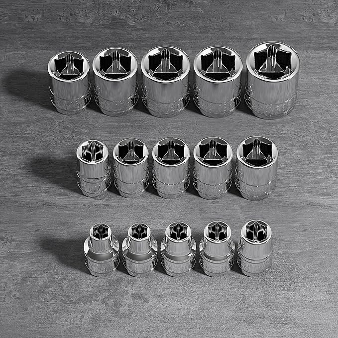Olsa Tools Metric Shallow Socket Set - 3/8-Inch Drive, 15pc - 6-Point Chrome Sockets from 6mm–20mm and No Skipped Sizes - Mechanic Shallow Metric Socket Set - Professional Grade Sockets - Part: 1331