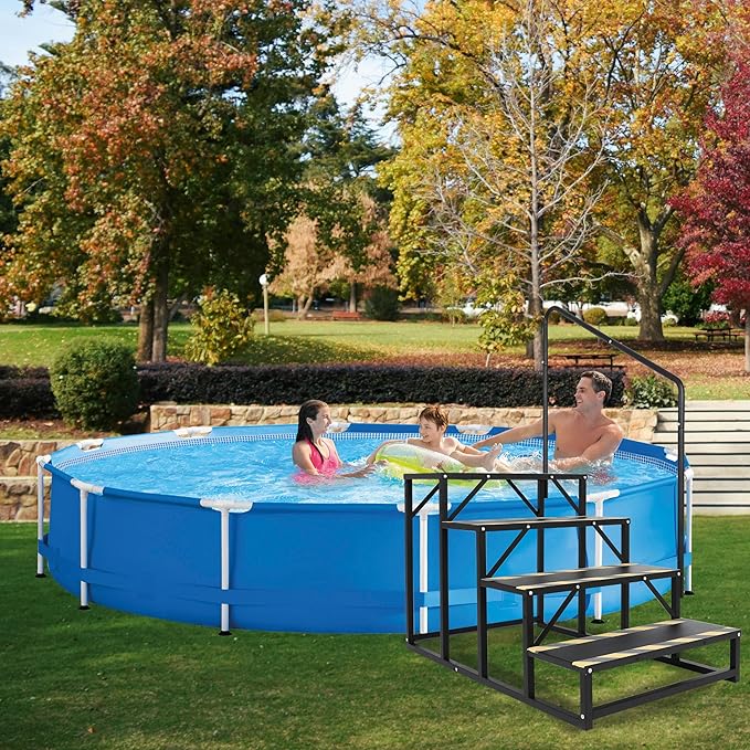 Assist Handrail for 4 RV Step Stairs,Hot Tub Steps with Handrail,Portable Step Ladder for Travel Trailer,Camper,Porch,Pet Stair,Outdoor Stairs with Non-Skid Tapes