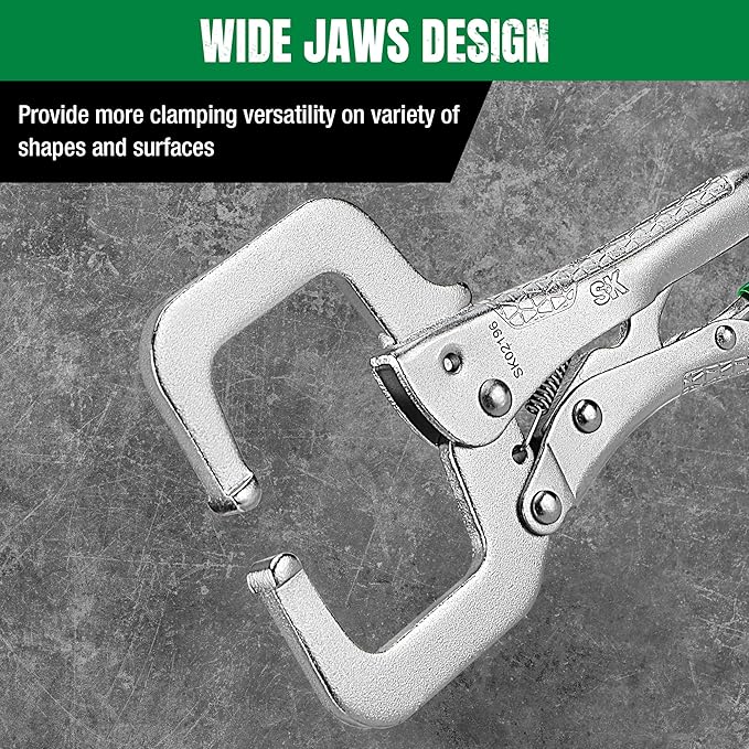 SK 6" C-Clamp Locking Pliers with Regular Jaws, Premium CR-V Construction, Ergonomic Anti-slip Handle