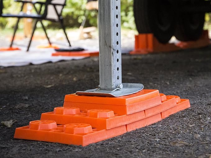 Tri-Lynx Lynx Levelers RV/Trailer/Motorhome/Vanlife interlocking Leveling Blocks with Nylon Storage Bag for most Leveling and Stabilizing functions. 10 Pack, Orange, 00015, Made in USA.
