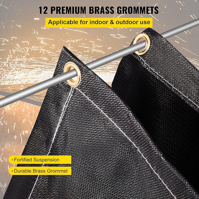 VEVOR Fire Blankets, 2 Pack Welding Blankets, 8' x 10' Fire Suppression Blanket, 1022°F Flame Retardant Blanket, Black Fire Emergency Blankets, Fiberglass Fire Retardant Blanket with 12 Brass Grommets