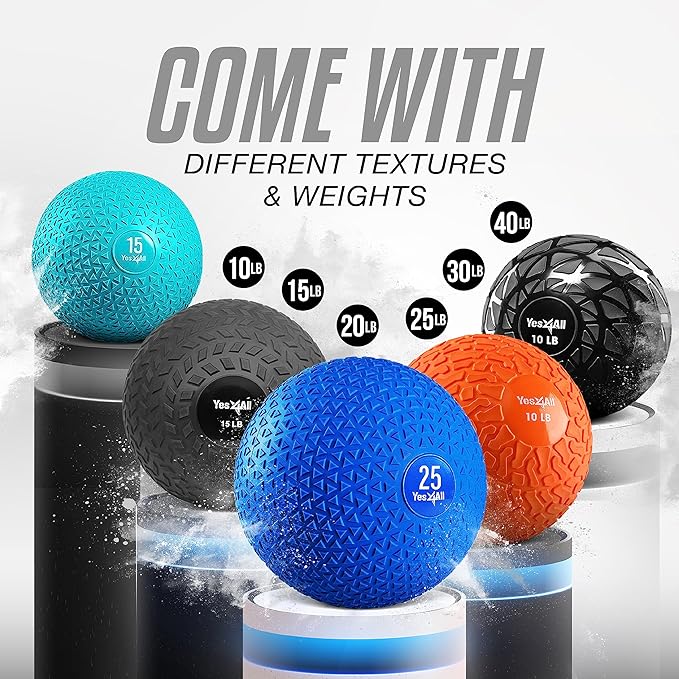Yes4All Slam Balls, 10-40lb Weighted Ball Weight, Durable PVC Sand Filled Workout Dynamic Slam Ball for Core Strengthen