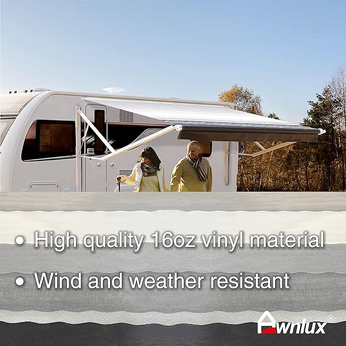 Awnlux White Motorized Modular Retractable RV Awning Full Set Assemblies for RV, 5th Wheel, Travel Trailers, Toy Haulers, and Motorhome - RV Trailer Awning for Home or Camper - 11x8 Ft - Grey Fade