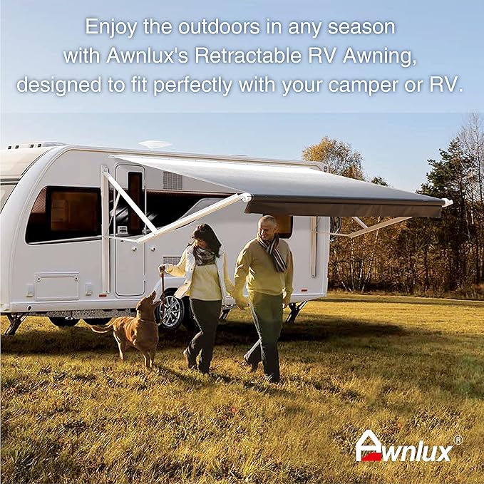 Awnlux White Motorized Modular Retractable RV Awning Full Set Assemblies for RV, 5th Wheel, Travel Trailers, Toy Haulers, and Motorhome-RV Trailer Awning for Home or Camper-15x8 Ft-Ocean Blue-
