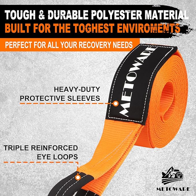METOWARE Heavy Duty Tow Strap Recovery Kit - 4" x 20ft(40,000lbs) Tree Saver Winch Strap + Storage Bag - Truck, SUV, ATV Off Road Towing Strap Kit